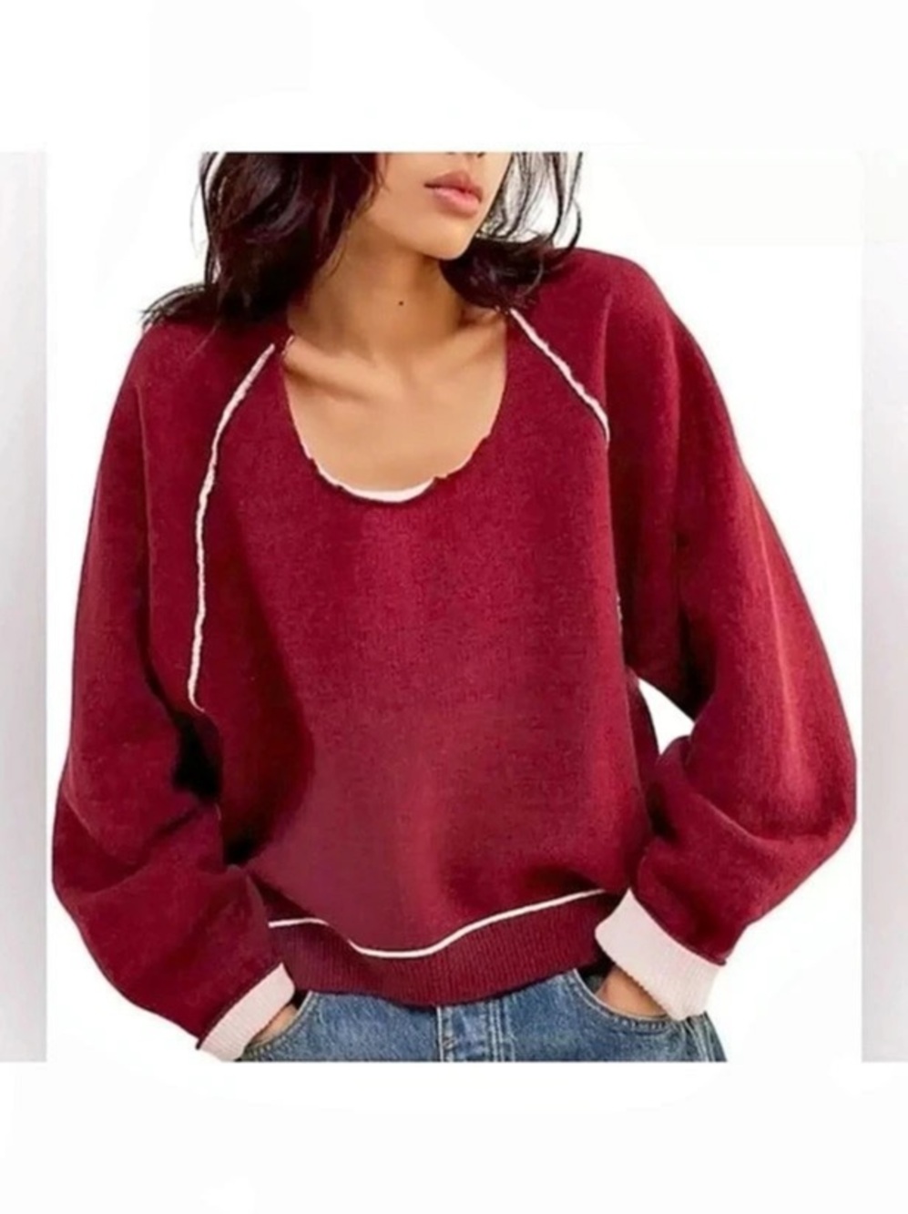FREE PEOPLE WE THE FREE VALENTINE COMBO RED MIDNIGHT PULLOVER SWEATSHIRT TOP S